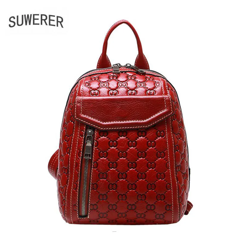 

SUWERER new Genuine Leather backpack women luxury backpack women bags designer bags women female backpack fashion embossed bag