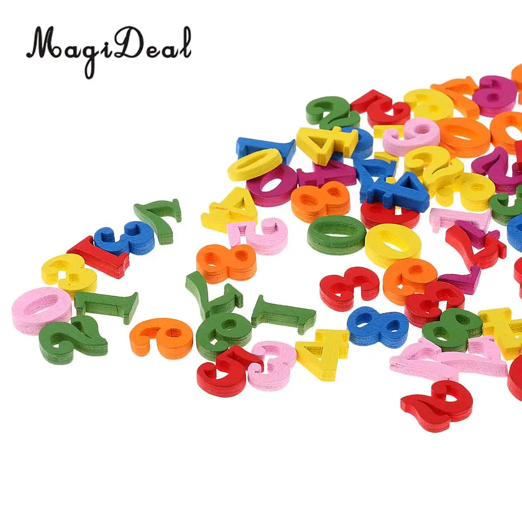 100 Pieces Small Wooden Numbers 0 to 9 Number for DIY Wood Decor Crafts Kindergarten Primary School Math Mathematics Child Toys
