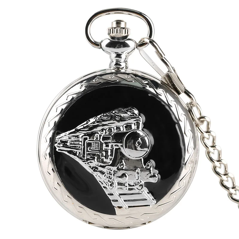 

Retro Silver Locomotive Quartz Poket Watch Steampunk Case with Stainless Steel Vintage Number Clock Chain Train Children Gifts