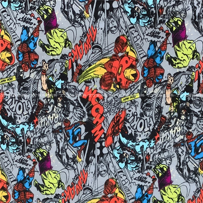 

Nice Jersey Fabric Cartoon Avengers Hero knitted Cotton Fabric Stretch Cotton Fabric Spiderman Hulk Ironman DIY Sewing Clothing