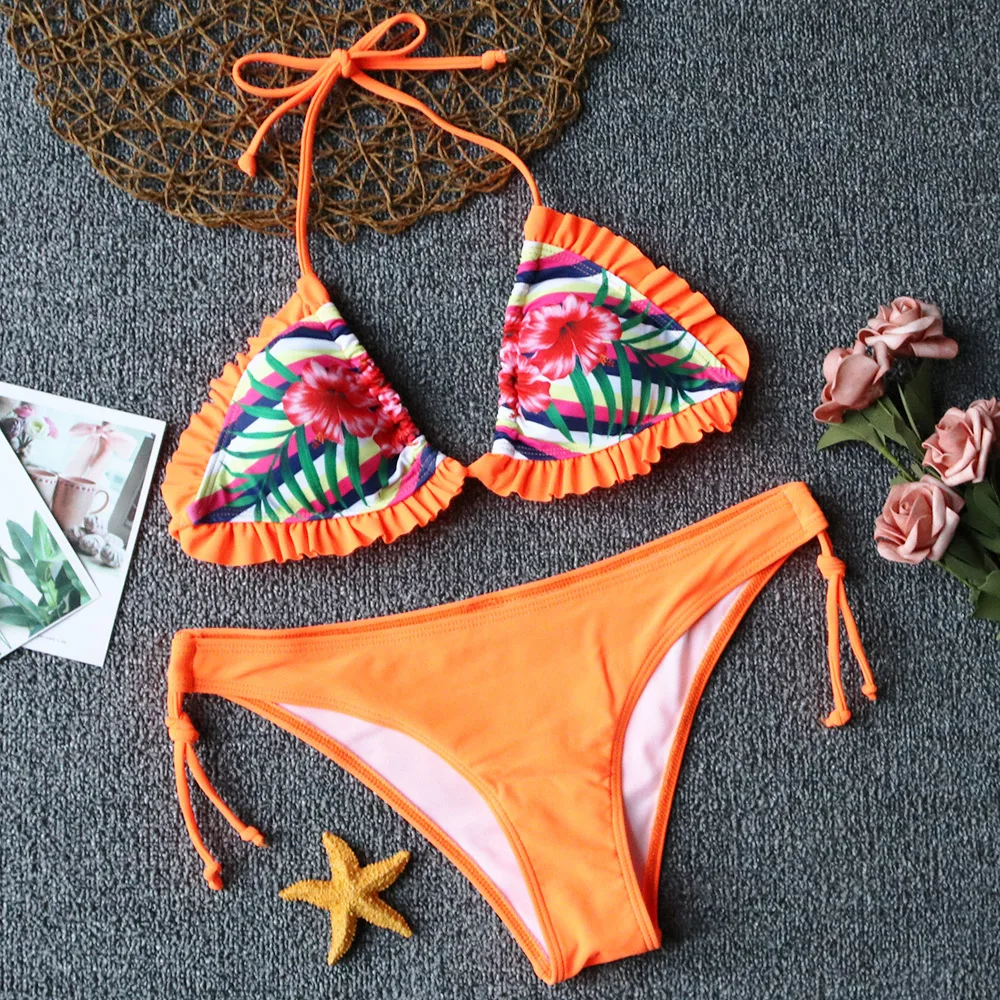 2019 New Sexy Bikini Swimwear Women Push Up Swimsuit Halter Top Bikini Set Ruffle Bathing Suit Beach Wear Print Biquini 2019 New Sexy Bikini Swimwear Women Push Up Swimsuit Halter Top Bikini Set Ruffle Bathing Suit Beach Wear Print Biquini