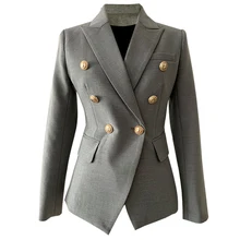 YUSHU высококачественный осенний Серый Блейзер Куртка с карманом офисный Женский Повседневный стиль костюм пальто женская одежда двубортные пиджаки