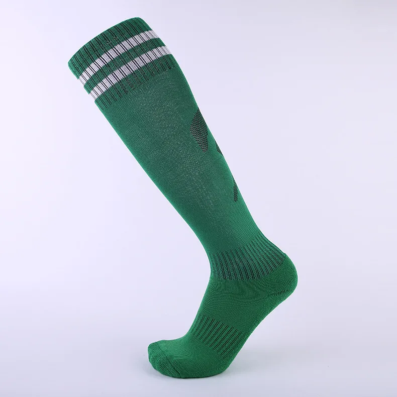 New Professional adult children Color Stripe Sports Soccer Socks Breathable Running Jogging kids High Knee Socks Long Stocking - Цвет: green