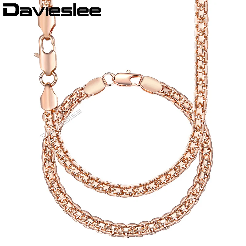 Davieslee женский ювелирный набор 585, браслет из розового золота, ожерелье, набор, Бисмарк, цепочка, Прямая поставка, ювелирное изделие для женщин 5 мм DGS275
