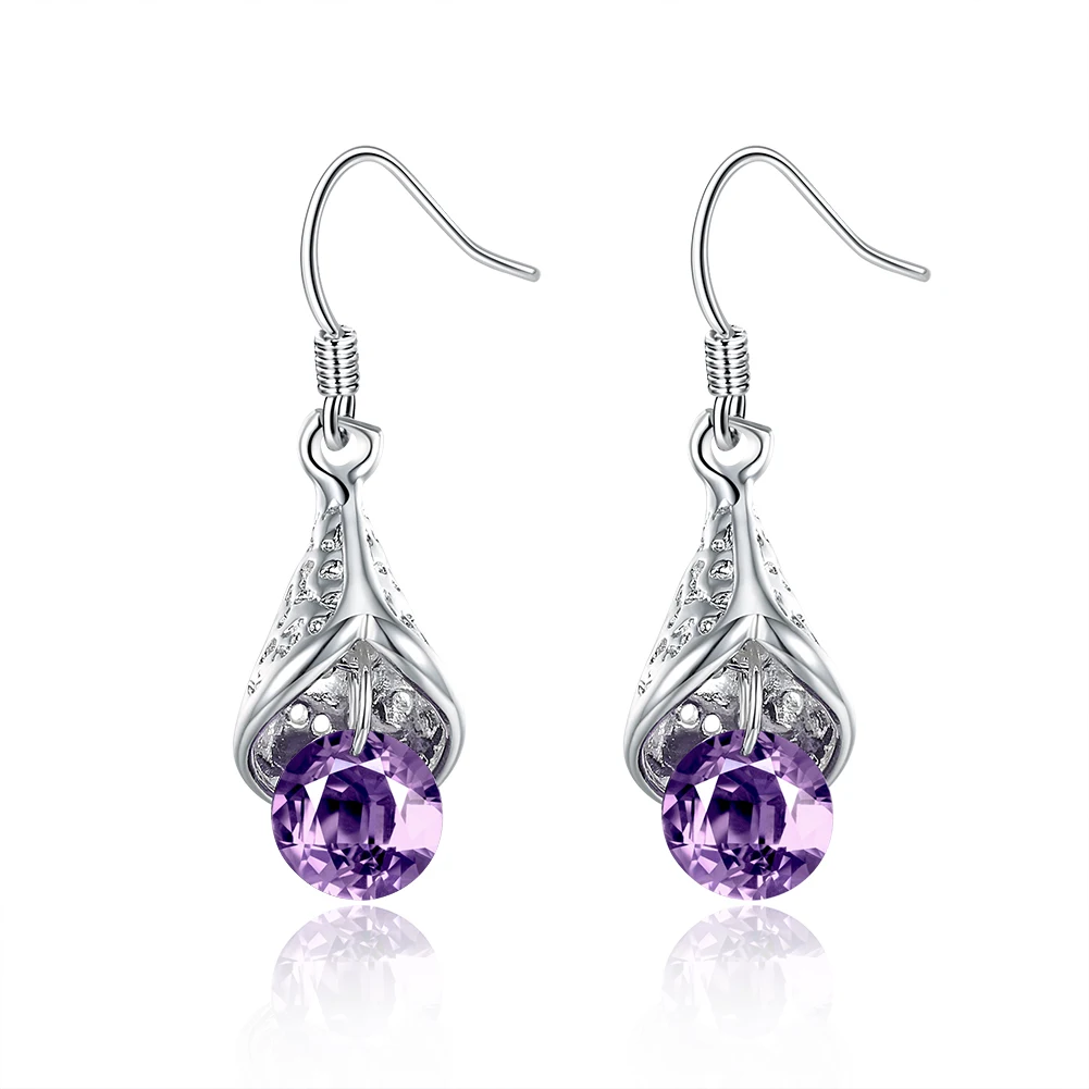 

Lose Money Promotion! Wholesale Plated Silver Earrings, Plated Silver Jewelry, Purple Created Amethysts Crystal Drop Earring