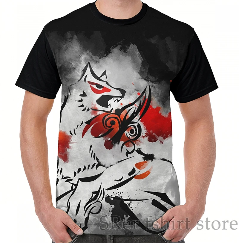

Funny print men t shirt women Tops tee Okami Amaterasu Art Print Graphic T-Shirt men O-neck Short Sleeve Casual tshirts