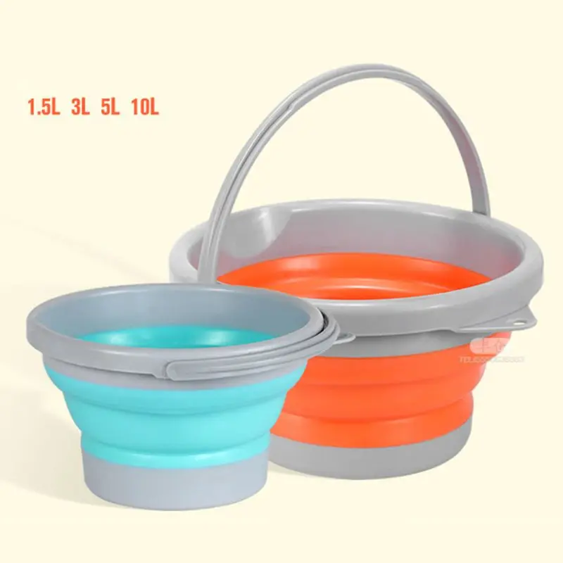 

Foldable Car Wash Fishing Bucket Outdoor Supplies Accessories Retractable Large Capacity Silicone Round Buckets