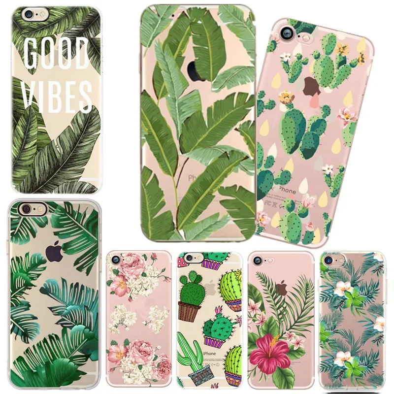 Green Leaves Soft TPU Bags For iPhone X XS Max XR Transparent Case 7 8 Plus 6 6s 5 5S SE Back Cover Funda Shell |