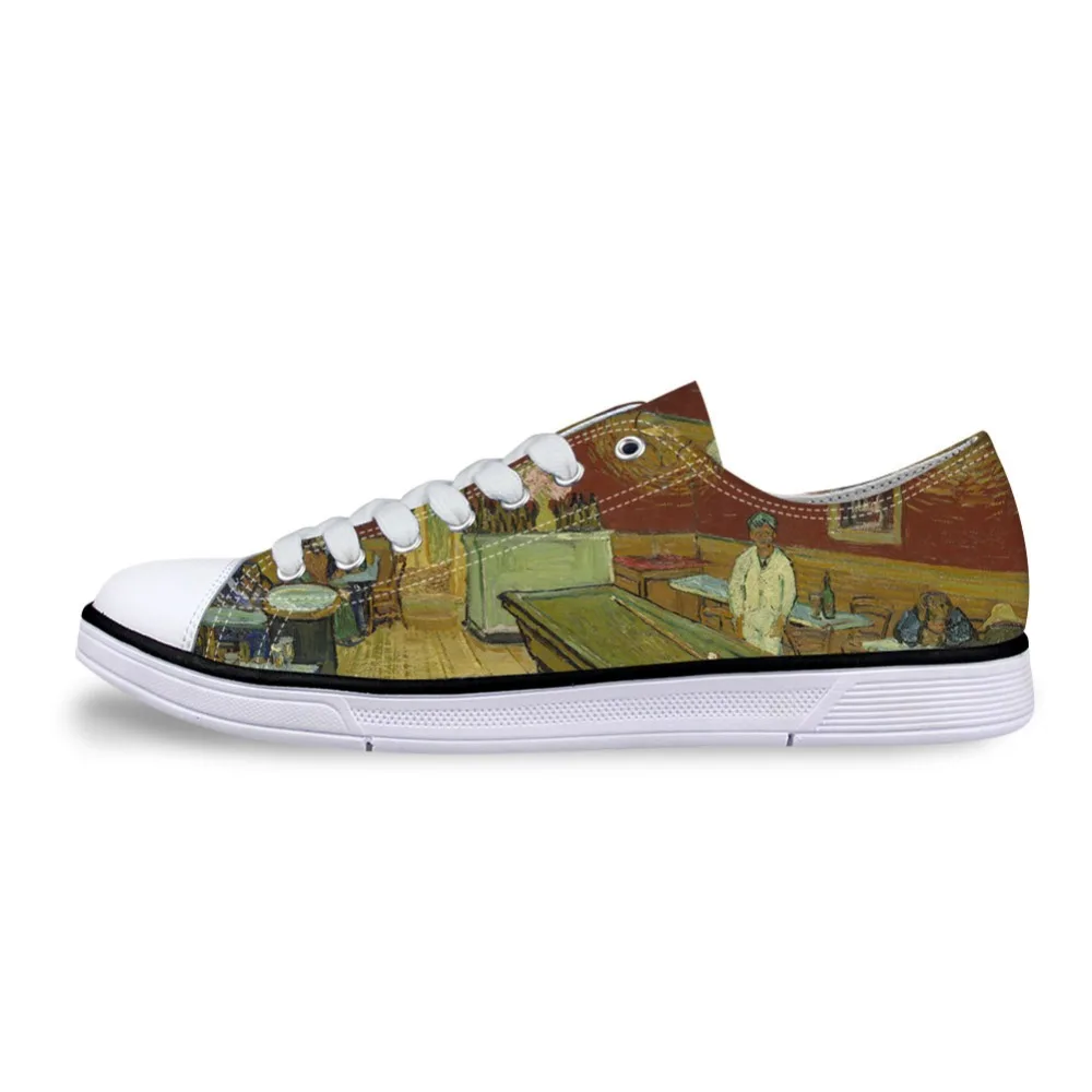 Kaufen Männer Casual Malerei Kunstdruck Schuhe Männlichen Spitze up Vulkanisierte Low Top Leinwand Schuh Wohnungen für boysVincent van gogh master stück