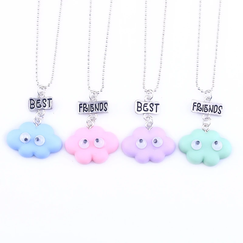 

4PCS/Lot "Best Friends" Cute Pink Clouds Kid Necklaces 3-D Imitation Necklace For Children Jewelry, Birthday Gift