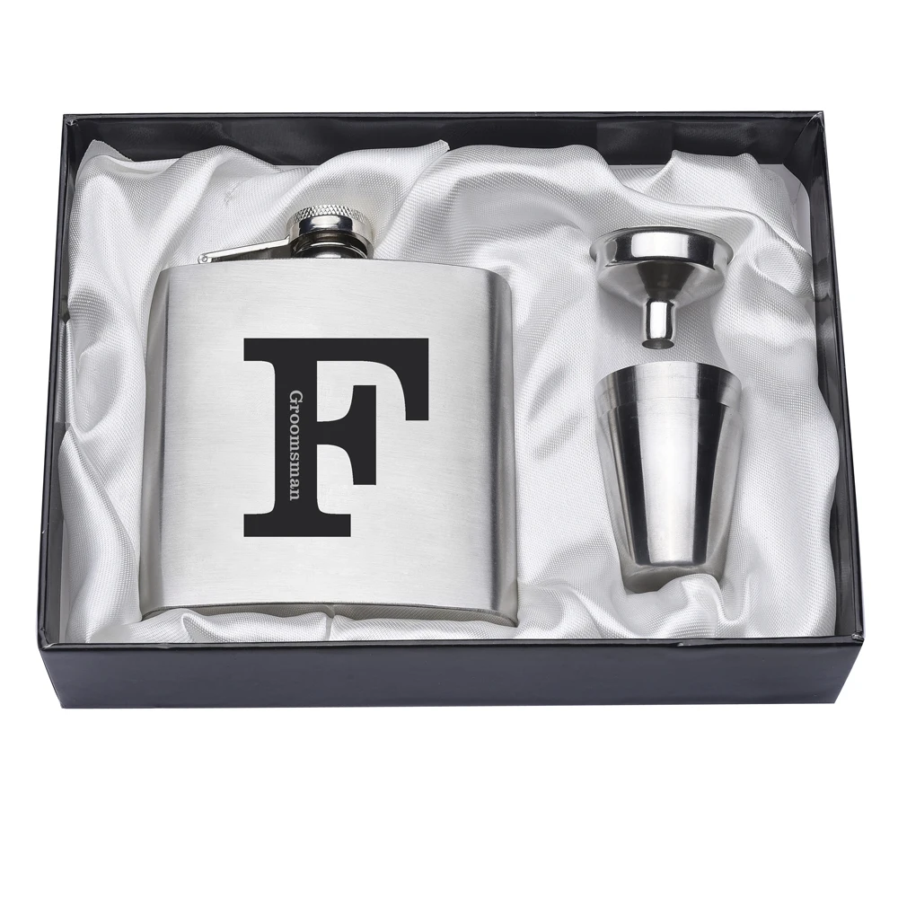 Set of Engraved Stainless steel 6oz Flask Funnel Wedding Decors Father's Day Groom Man Party Decor Gifts Favors | Дом и сад