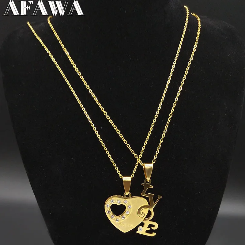 

2019 2PCS Love Heart Stainless Steel Statement Necklace Women and Men Jewelry Gold Color Couple Necklace Jewellery colgante