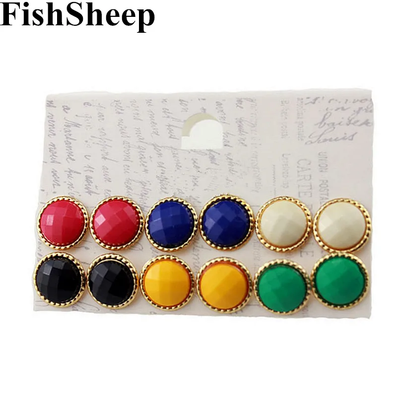 Крупное колье серьги, партиями по 6 комплектов пар/компл. смешанные Цвет акриловые круглые Druzy, серьги со шпилькой, для Для женщин модные женские, ювелирное изделие, подарок