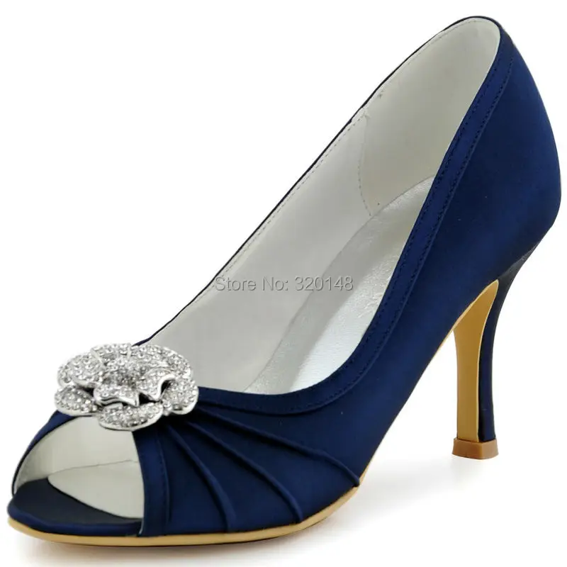 Women summer Dress Shoes Peep Toe EP2094AF Navy Blue High Heel