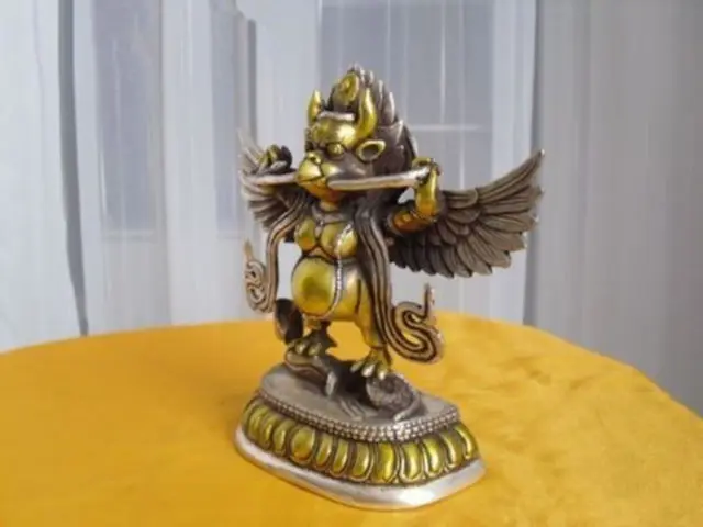 

Tibetan Silver Buddhist bronze Garuda statue bouddha coated statue Garden Decoration 100% real Brass Bronze