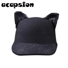 Шерстяные шапки бейсболки женские милые кружевные кошачьи уши черные шерстяные конные кепки всадник Козырек Кепка бейсболка шапка Gorra Casquette Женская шапочка