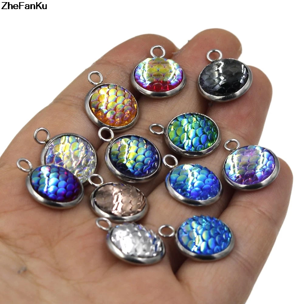 

6pcs/bag 12mm Gold Color Fish Scale Pendant without chain Druzy For Women Gift