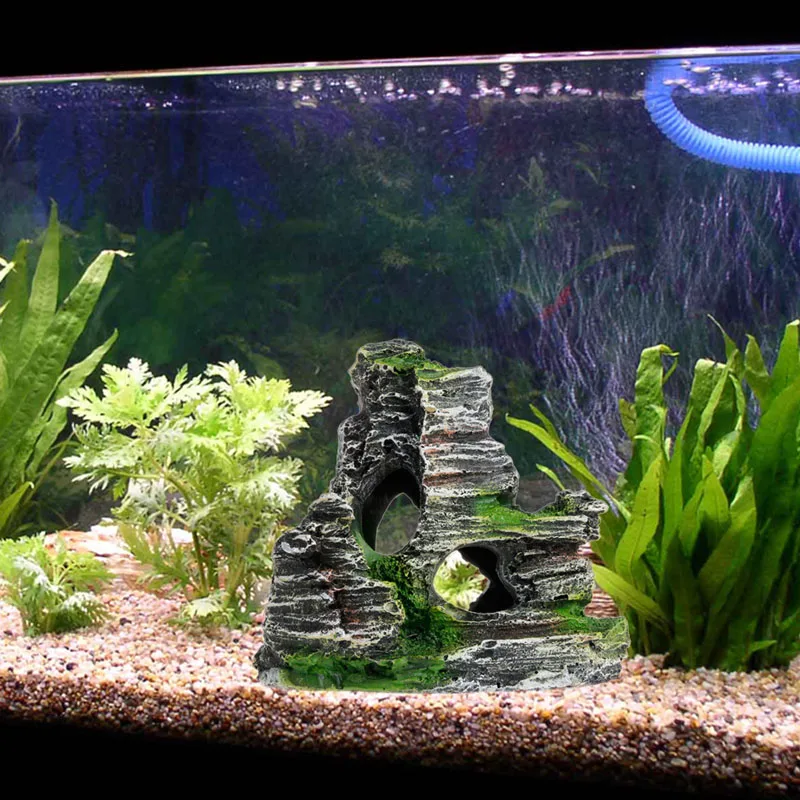 

Hot Selling Aquarium Mountain View Rock Cave Tree Landscape Resin Rockery Decoration Fish Tank Ornament Decor