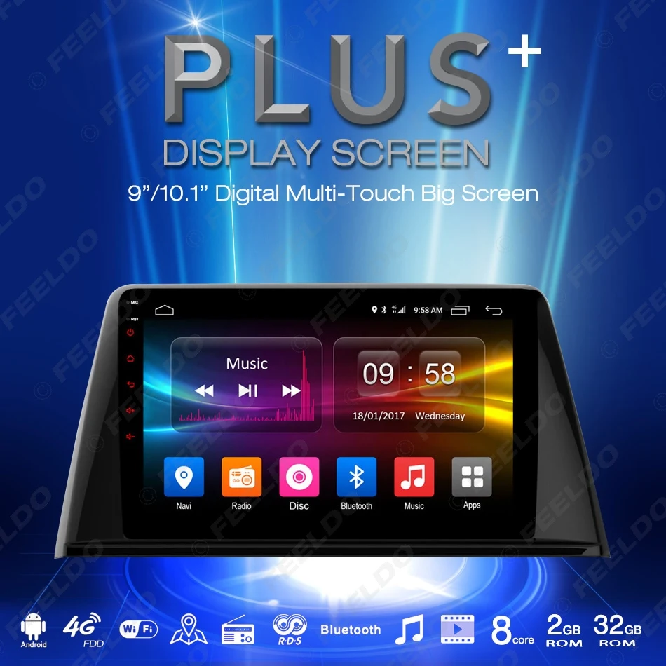 FEELDO 9 дюймов Android 6 0 (64 бит) &quotВосьмиядерный DDR3 2G/32G/FDD 4G Автомобильный DVD GPS радио