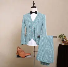 Classic Light Blue Tweed stripe Men suits Groom Formal Tuxedo Blazers Retro tailor made slim fit Wedding Party Man suit 3 Piece