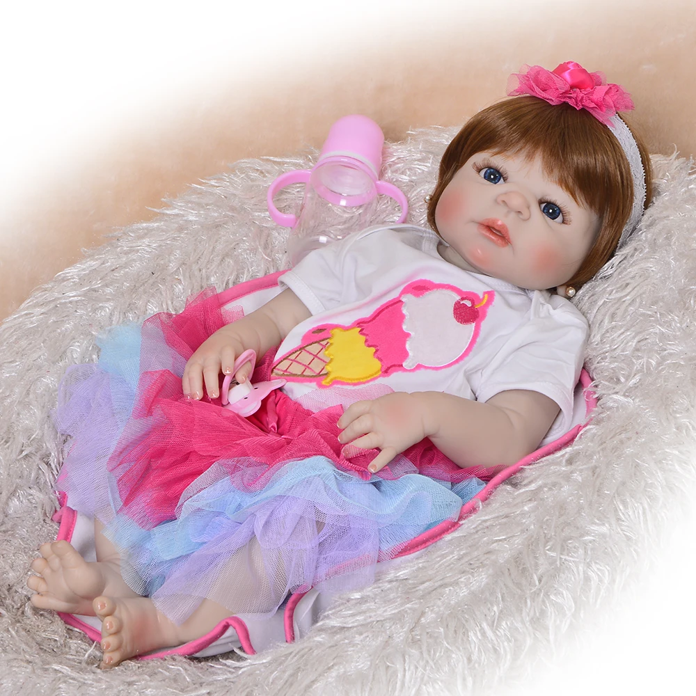 

55cm Full Silicone Reborn Girl Baby Doll Toy handmade vinyl bebe doll simulation 23inch bathe Gift Present for sale toys doll