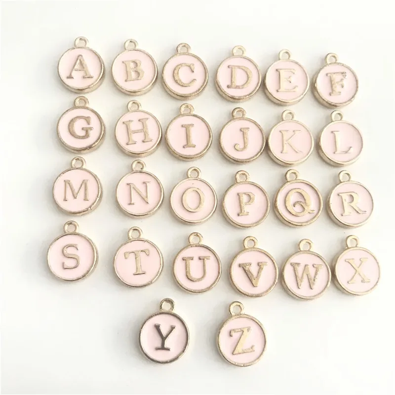 

Rose Gold Silver Enamel Letter Necklace Pendants White Pink Initial Necklace Pendant Handmade DIY Letter Jewelry Accessorie 5pcs
