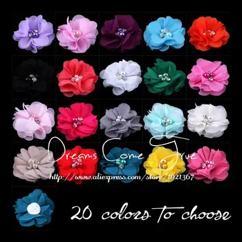 

20pcs/lot 2" 20Colors Artificial Fabric Flowers For Headbands Chiffon Flower With Rhinestone Button For Girls Hair Accessories