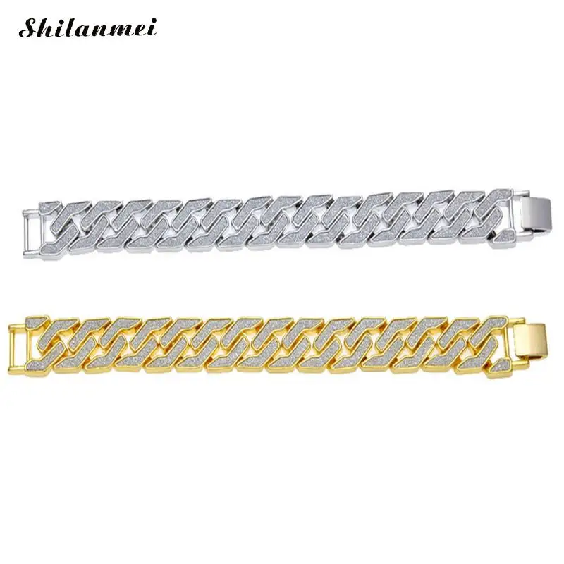 

2018 Gold Silver Color Hip hop Womens Mens Bracelet Miami Curb Cuban Chain Iced Out Paved Rhinestones Jewelry 16mm