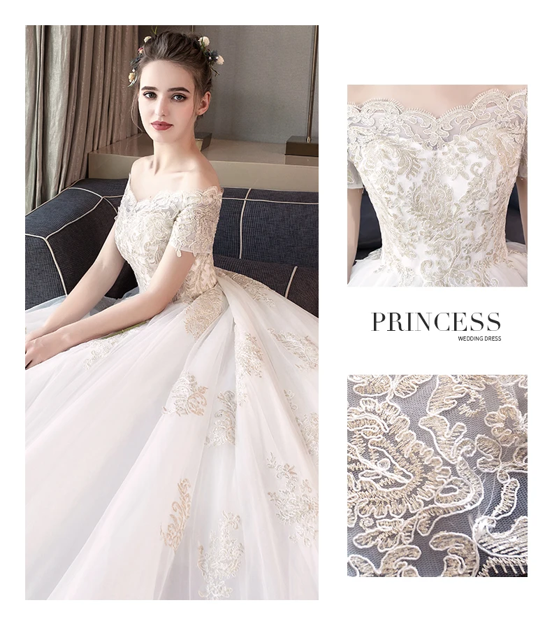 Свадебное платье невесты сон принцесса длинный хвост Стройное плечо европейский и американский белый размер корта