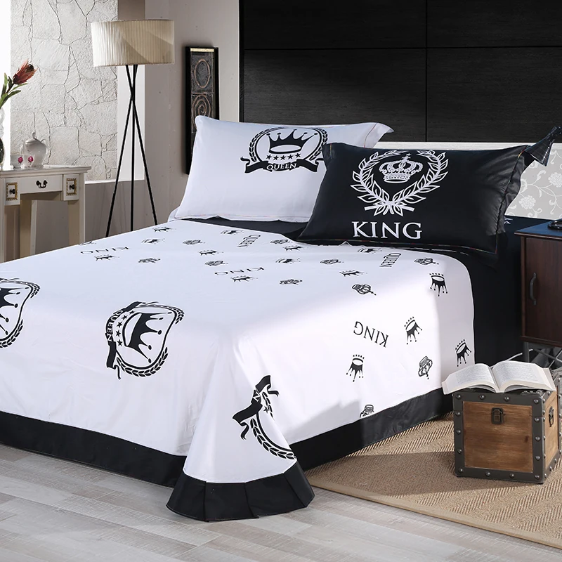 Fashion King Crown 100 Cotton Duvet Cover Set With Bed Flat Sheet