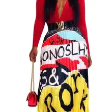 Новые летние цветные женские плиссированные юбки до середины икры с буквенным принтом и высокой талией в винтажном стиле Повседневная юбка 2 цвета L5339