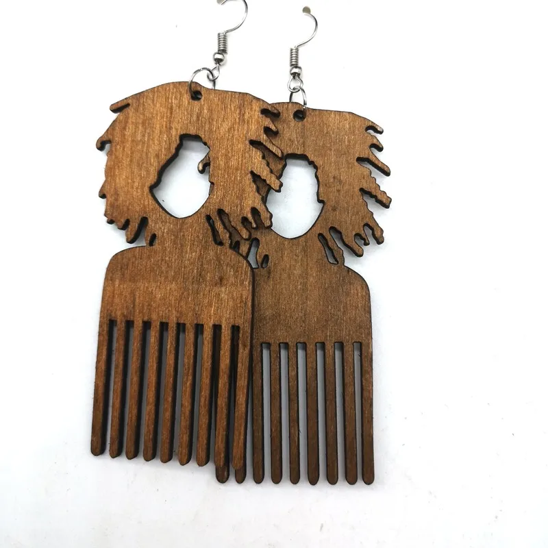 

Few Stock!! Afro comb Girl Wooden Earrings can mixed 2 colors