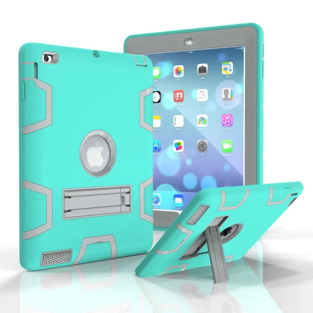 

Top Shockproof Military with Stand Hard Case For Apple iPad 2/3/4 2nd 3rd 4th Gen Kids Luxury Heavy Duty Silicon PC Back Cover