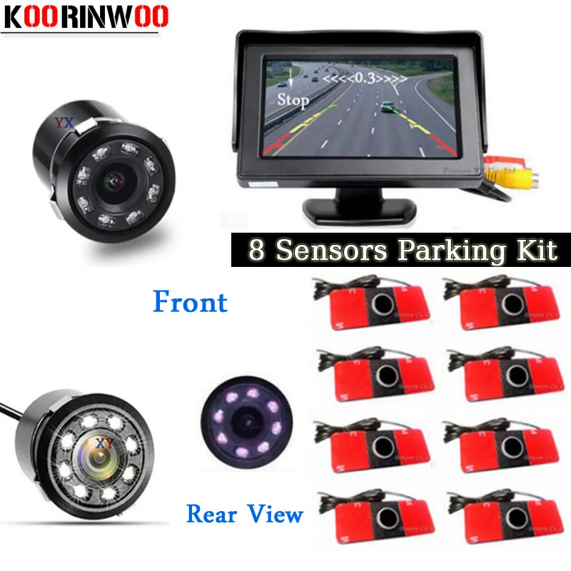 

Koorinwoo 4In1 Car Monitor Reverse Radar 8 Probes Car Parking sensor Beep Alarm Parktronic with rear view camera Automobiles