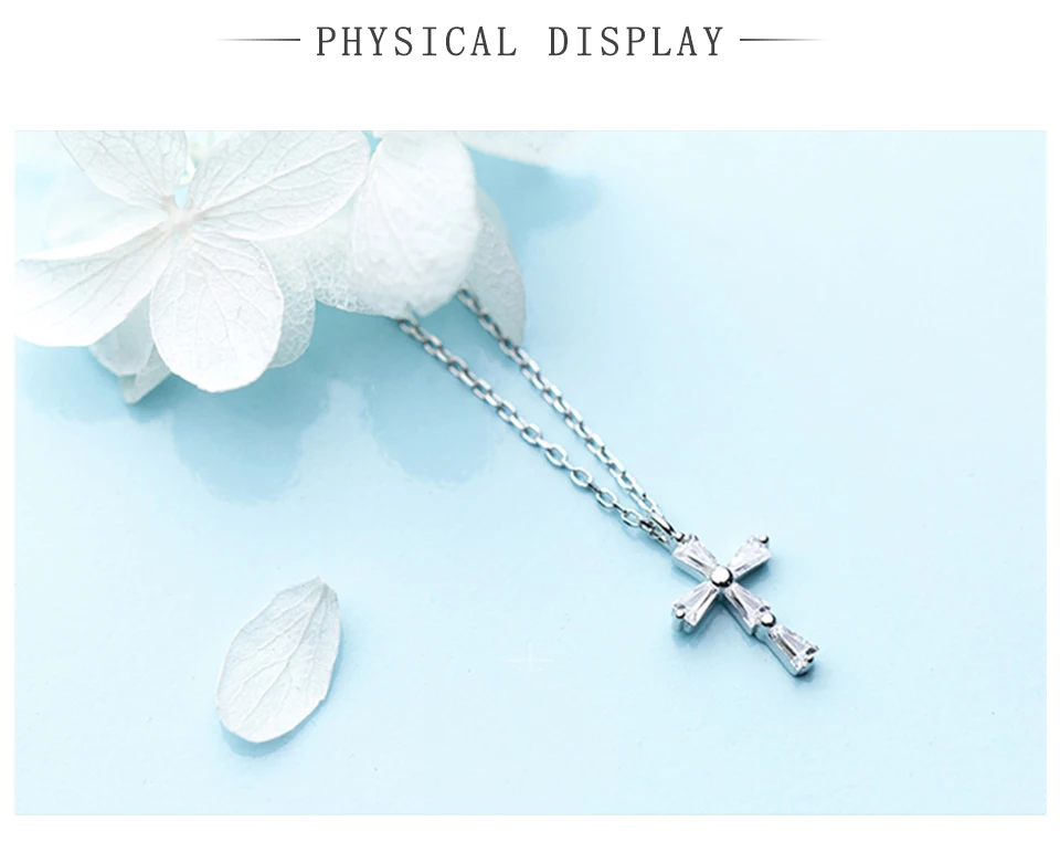 925Silver Female Charm Temperament Diamond Cross Pendant Personality Fashion Elegant Ladies Necklace Clavicle Chain Jewelry Gift (4)