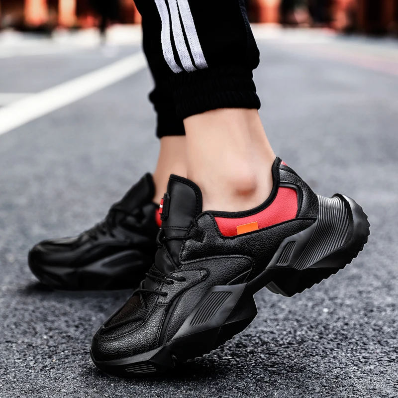 

GOODRSSON Round Toe Summer Flats Male Leather Vamp Lace Up Breathable Non-Slip Sole Outdoor Casual Solid Shoes Men Hip Hop Shoe