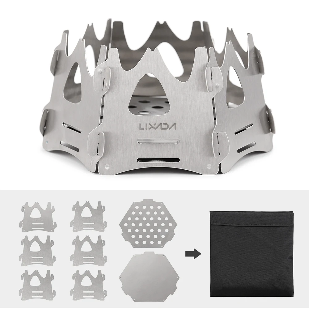 Lixada напольная плита, складная мини-плита, походная дровяная плита, портативная легкая альпинистская карманная конфорка для пикника, дровяная печь - Цвет: 6 sides