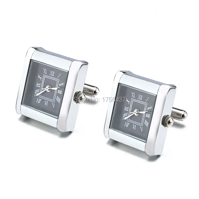 Lepton Functional Watch Cufflinks For Men Square Real Clock Cuff links With Battery Digital Mens Watch Cufflink Relojes gemelos