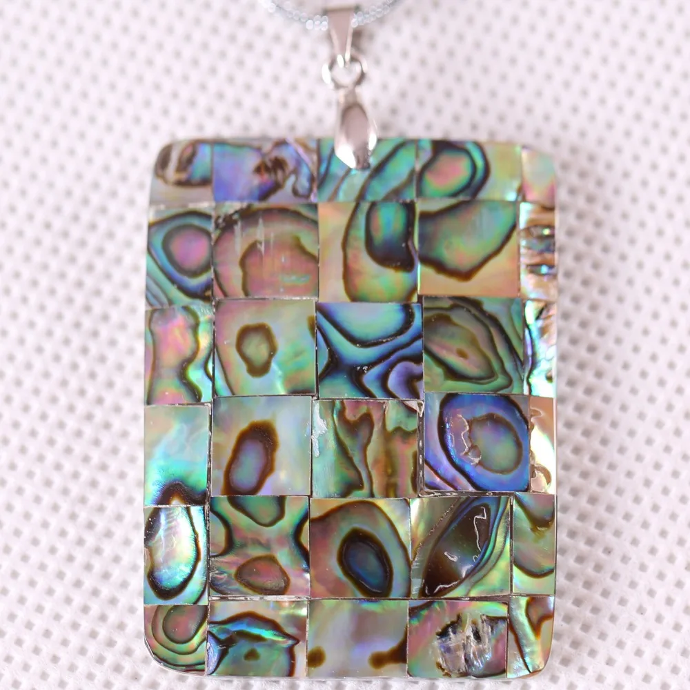 

Free Shipping New without tags Natural Blue New Zealand Abalone Shell Rectangular Pendant 1Pcs with Chain 18inches RK090