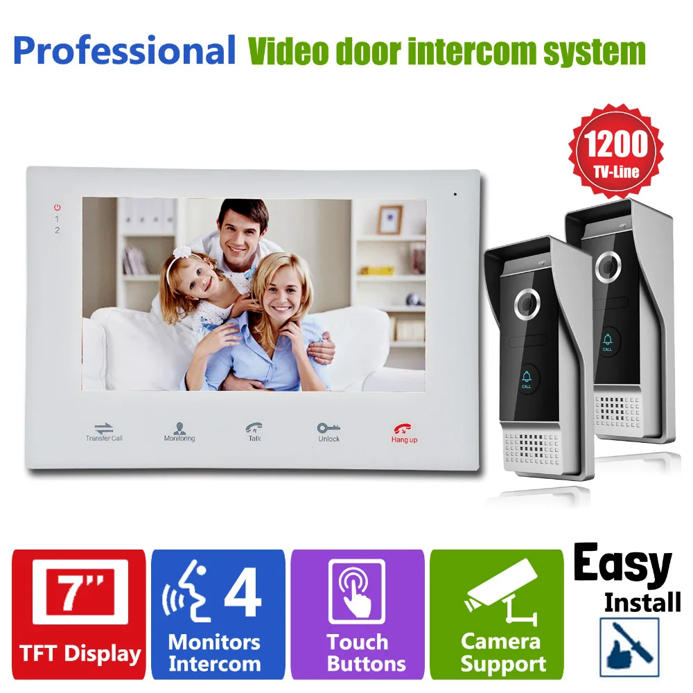 Homefong 7 Inch 4 Wire Record Video Doorphone Color Wired Video Door Phone Intercom Doorbell SD Card Support(Not Include)