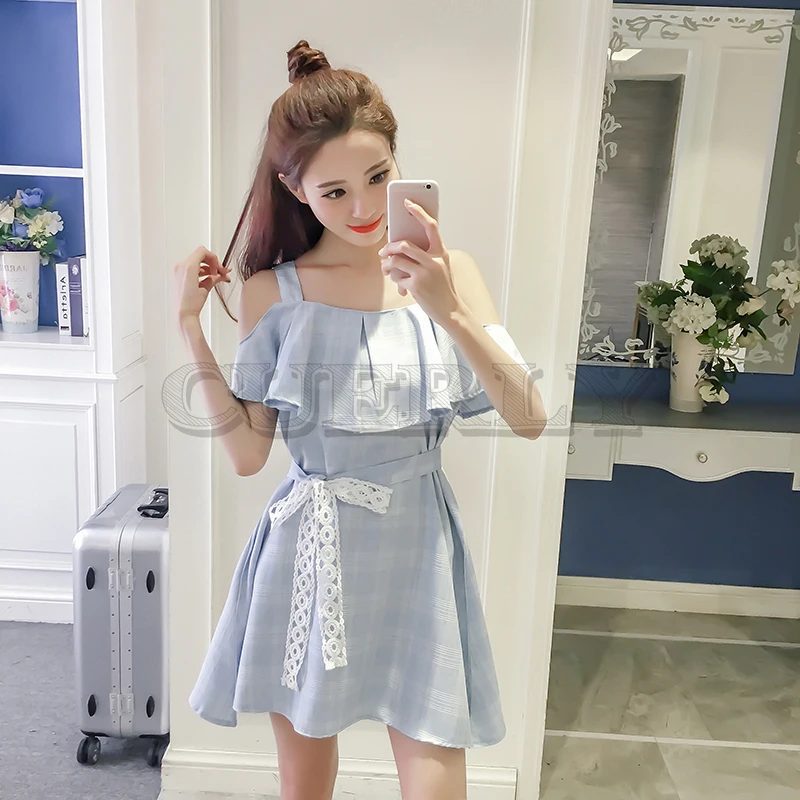 Image Summer Sexy Dress Beach Dress Ruffles Belt CUERLY Strap Collar for Women Clothes Loose Bohemian Mini Dresses Plus Size 2XL