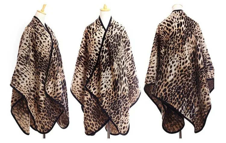 Модное женское зимнее одеяло, шаль с леопардовым принтом, плотные пончо, 3 цвета, 153*130 см, 500 грамм