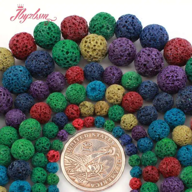 6 8 10 12mm Round Sponge Multicolor Volcanic Lava Rock Stone LooseBeads For Necklace Bracelats Jewelry Making 15&quot Free Shipping |