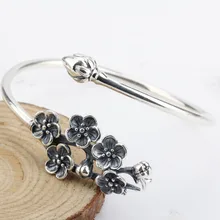 Регулируемый браслет 925 пробы серебряный элегантный европейский стиль Серебряный цвет сливы для женщин ювелирные изделия