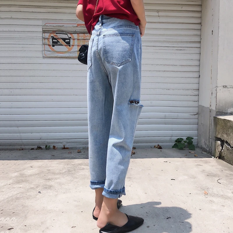 High-waist Boyfriend Jeans For Women Washed Shredded Jeans Vintage Hole Streetwear Plus Size Harajuku Carrot Mom Jeans Pants