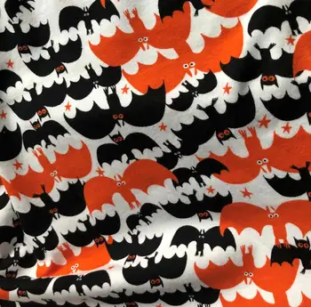 

100x150 halloween Bat black orange knit Cotton print flower fabric thin and soft sewing Jersey fabric for dress Baby kids Bibs