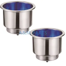 2PCS Stainless Steel Cup Drink Holder with Drain 12V Blue LED for Boat Marine RV