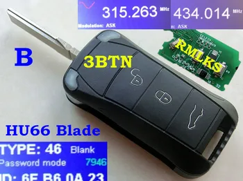 

RMLKS New Uncut Remote Key 3 Button 315Mhz 433MHz ID46 PCF7946AT Chip HU66 Blade Fit For Porsche For Cayenne Key