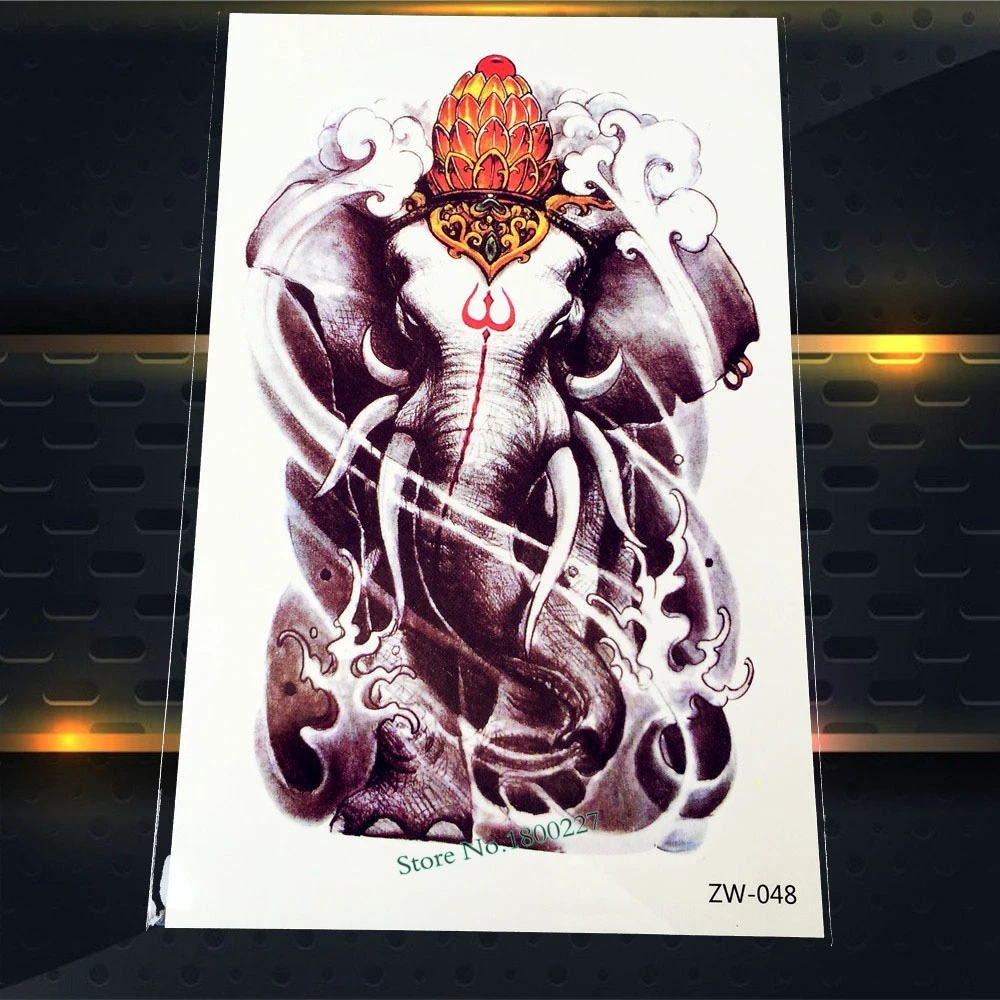 

1PC Large Animal Style Flash Elephant Tattoo Ganesha Design Temporary Tattoo Sleeve Stickers Waterproof Fake Arm Tatoos PZW-048