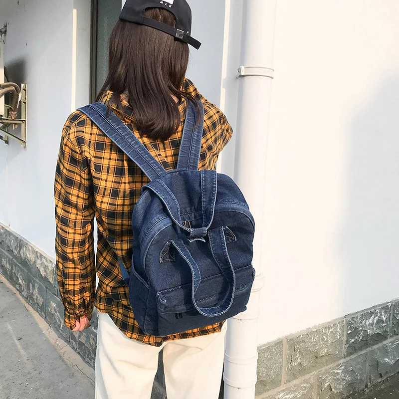 Janespri Women Vintage Washed Denim Jean Backpack Girls Fashion Multifunctional Travel Shoulder Bags Big Campus Mochilas Bolsa  (39)